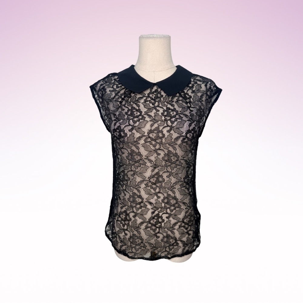 EXPRESS Black Lace Collared Top (Sz XS)